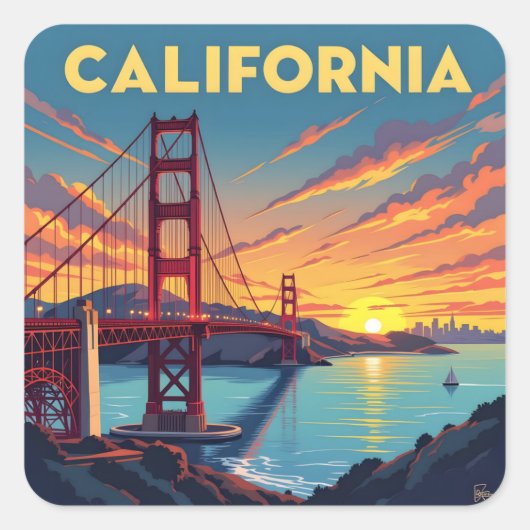 California Keepsake | The Golden Gate Bridge Vierkante Sticker (Voorkant)