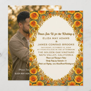 California Klaproos Gouden Foto Trouwuitnodiging 5 Save The Date