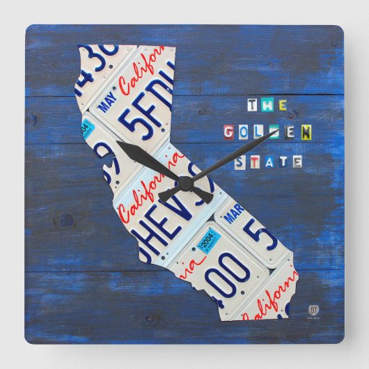 California License Bord Map Clock Vierkante Klok (Voorkant)