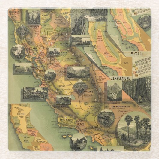 California Map Glazen Onderzetter (Voorkant)