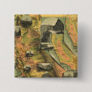 California Map Vierkante Button 5,1 Cm