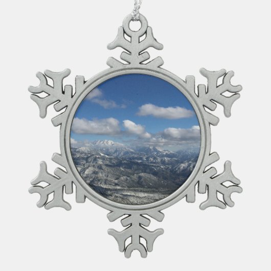 California Mountain Snow Tin Sneeuwvlok Ornament (Voorkant)