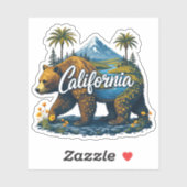 California Nature Bear Sticker | Mountain & Poppy (Feuille)