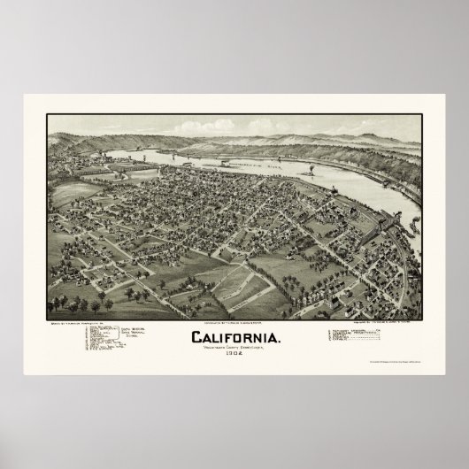 California, PA Panoramic Map - 1902 Poster (Voorkant)