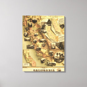 California Panoramic Map Canvas Afdruk