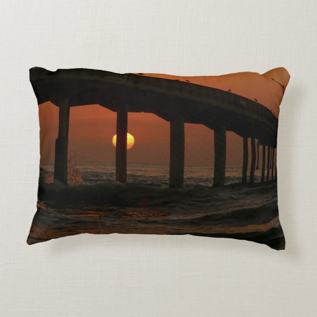 California Pier Ocean Beach Sunset Round Coussin (Dos)