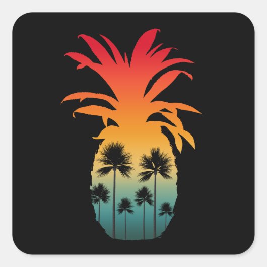 CALIFORNIA PINEAPPLE SUNSET PALM TREES VIERKANTE STICKER (Voorkant)