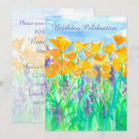 California Poppy 80th Birthday Party-uitnodiging