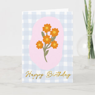 California Poppy Floral Birthday Gingham Sweet Kaart