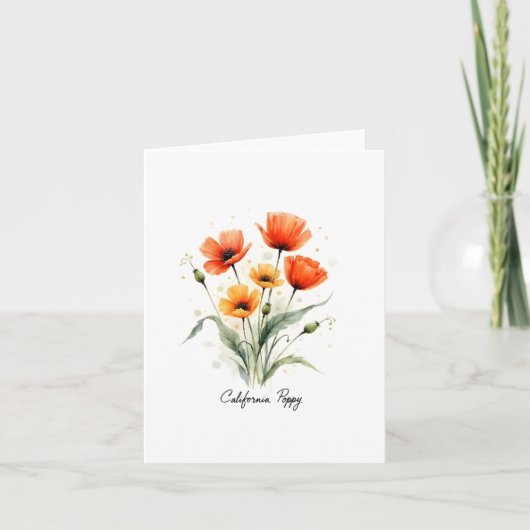California Poppy Floral Blank Note Card (Devant)