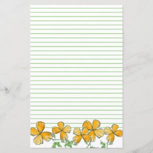 California Poppy Flowers Oranje Green Lined