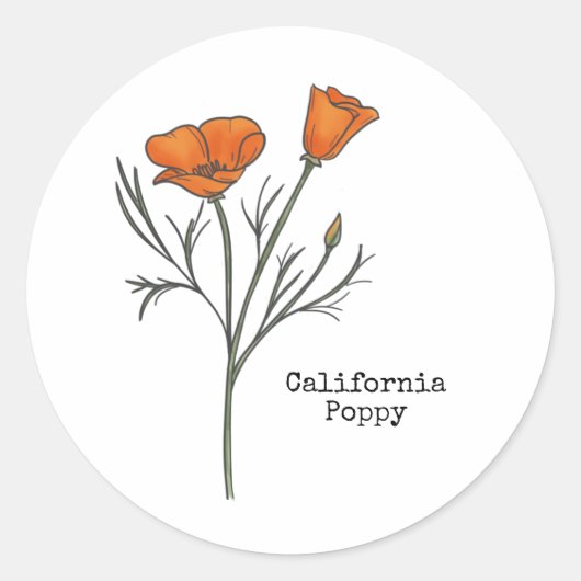 California Poppy Ronde Sticker (Voorkant)