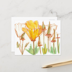 California Poppy Wildflower Botanische Inkt Schets Briefkaart