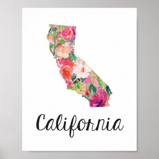 California Print, Floral California Map Poster (Devant)