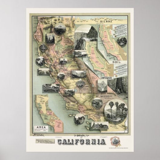 California Products Map 1888 Poster (Voorkant)