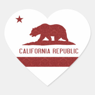 California Republic Flag Damask Pattern Hart Sticker