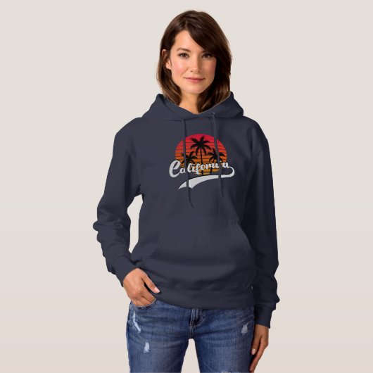 California Retro Navy Blue Women's Hoodie (Voorkant volledig)