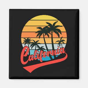 California Retro Zonsondergang En Palmboom Magneet