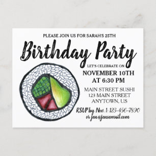 California Roll Japans Food Sushi Birthday Party Uitnodiging Briefkaart
