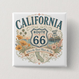 California Route 66 Golden Coast Aandenken Vierkante Button 5,1 Cm
