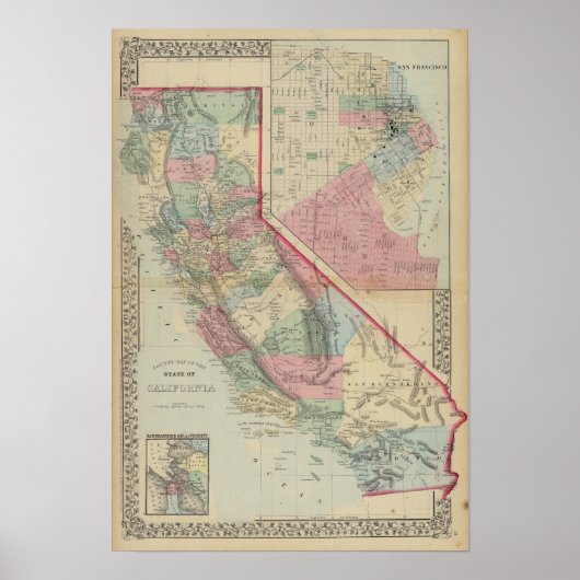 California, San Francisco Map door Mitchell Poster (Voorkant)