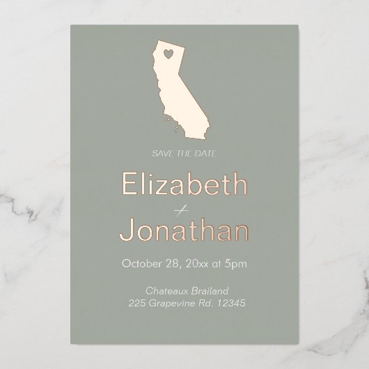 California Staat Kaart Script Save The Date Roos (Voorkant)