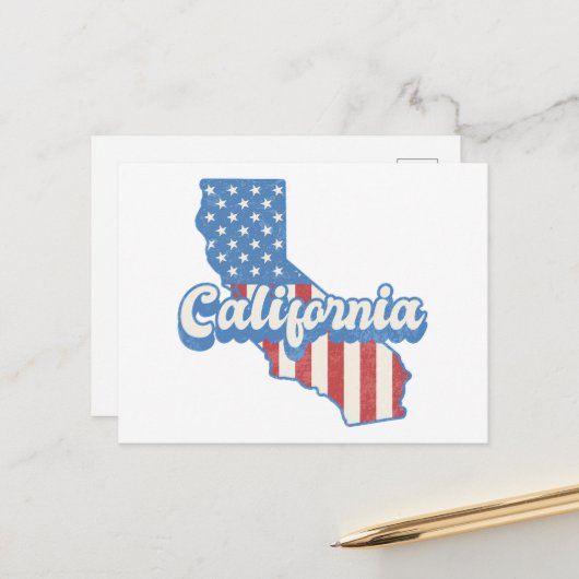 California Stars & Stripes Silhouet Briefkaart (Voorkant / Achterkant in situ)
