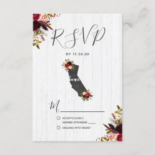California State Bestemming Rustieke Bruiloft RSVP Kaartje