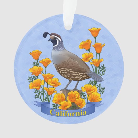 California State Bird Quail & Golden Poppy Ornament (voorkant)