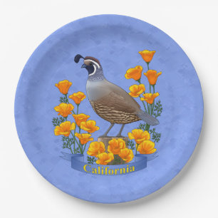 California State Bird Quail & Golden Poppy Papieren Bordje