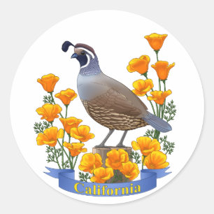 California State Bird Quail & Golden Poppy Ronde Sticker