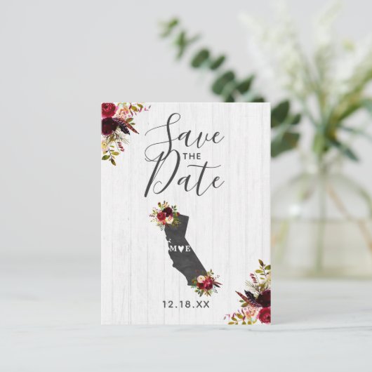 California State Destination Rustic Save the Date Aankondigingskaart (Staand voorkant)