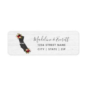 California State Floral Bruiloft retouradres Etiket