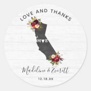 California State Floral rustieke bruiloft dank u Ronde Sticker