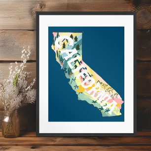 California State Illustrated Map Poster