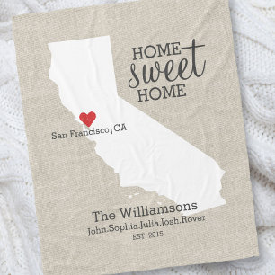 California State Love Home Sweet Home Custom Map Fleece Deken