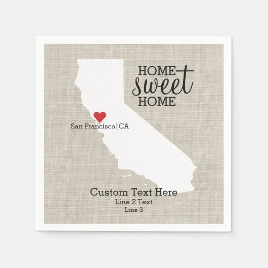 California State Love Home Sweet Home Custom Map Servetten (Voorkant)