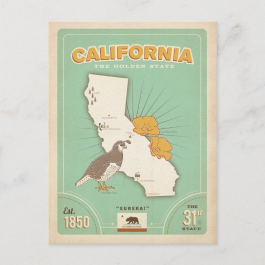 California State Map | Golden State Briefkaart (Voorkant)