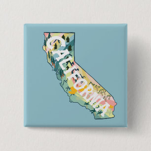 California State Map Illustration Vierkante Button 5,1 Cm