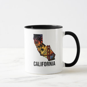 California State Outline Tattoo stijl palmbomen Mok