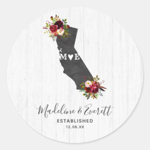 California State Rustic Floral Wedding Monogram Ronde Sticker