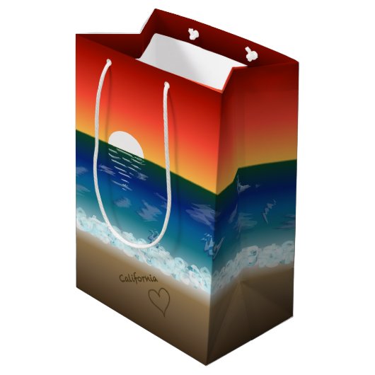 California Sunset | Beach Sand Heart Medium Cadeauzakje (Achterkant Gekanteld)