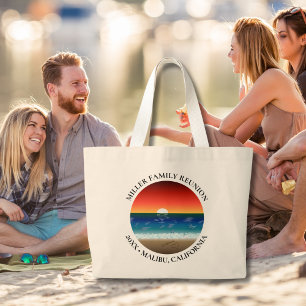 California Sunset Beach Zand Hart Familie Reünie Grote Tote Bag
