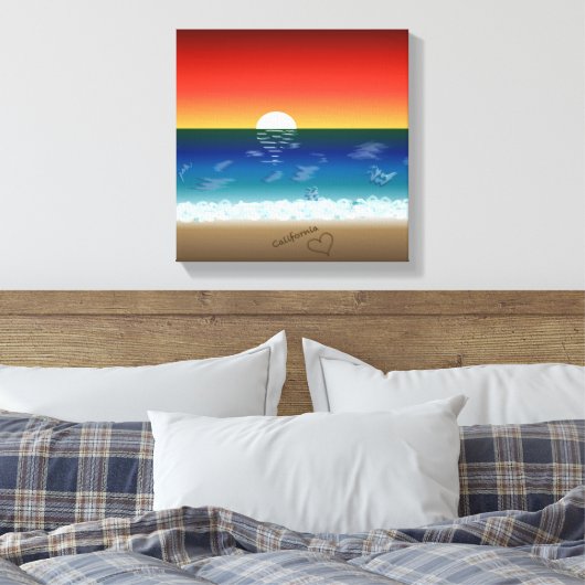 California Sunset | Strand Zand Hart Achtergrond Canvas Afdruk (Insitu (Slaapkamer))