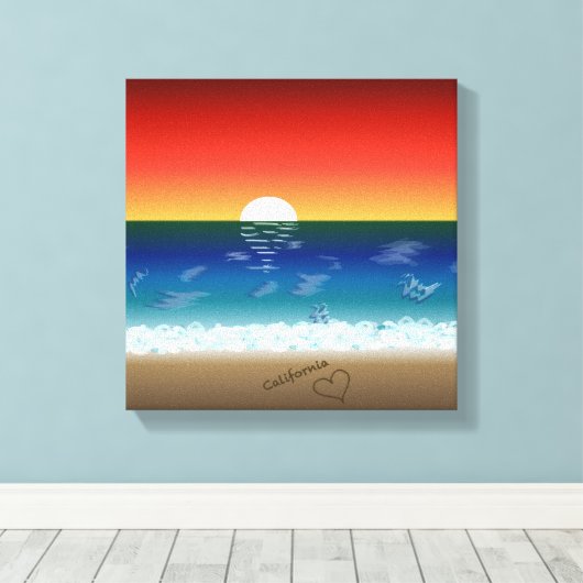 California Sunset | Strand Zand Hart Achtergrond Canvas Afdruk (Insitu (Houten vloer))