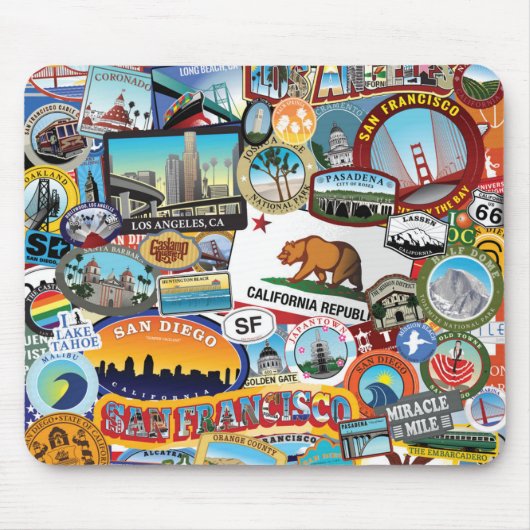 California Super Sticker Collage Pattern Muismat (Voorkant)
