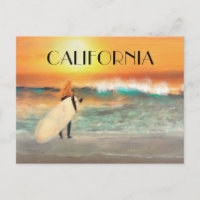 California Surfer Girl Beach Sunset Briefkaart