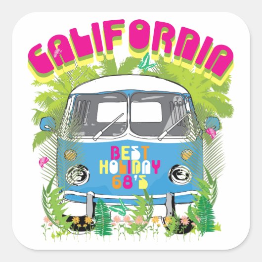 California Surfing Van Vierkante Sticker (Voorkant)