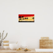 California Tropical Beach Palm Trees Sunset Poster (Cuisine)