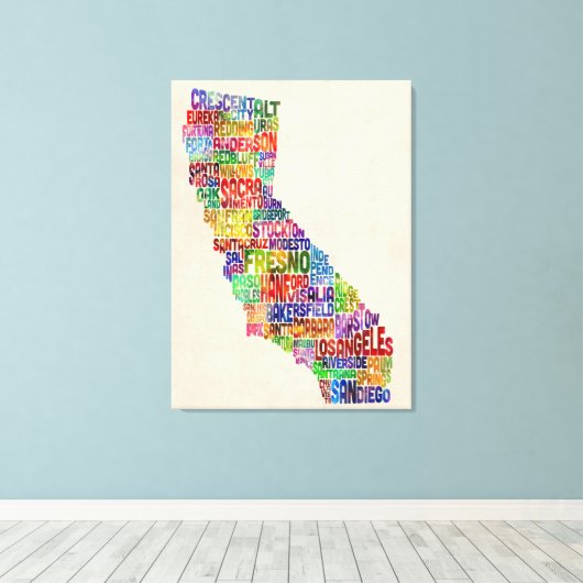California Typography Text Map Canvas Afdruk (Insitu (Houten vloer))